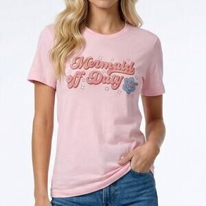 Mermaid Off Duty T Shirt M Pink Beach Graphic NWT Casual Short Sleeve Tee